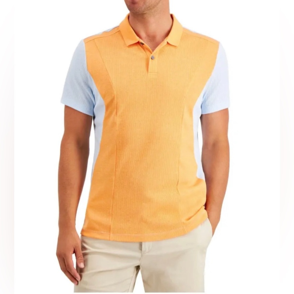 ALFANI- Blue & Orange Stretch Mens Polo Shirt (LARGE)